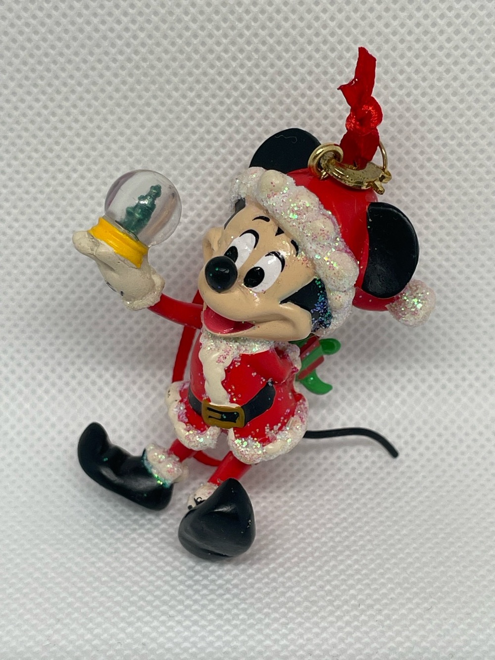 Vintage Disney Mickey Mouse Santa Christmas Ornament Snow Globe Rare HTF 2.5”